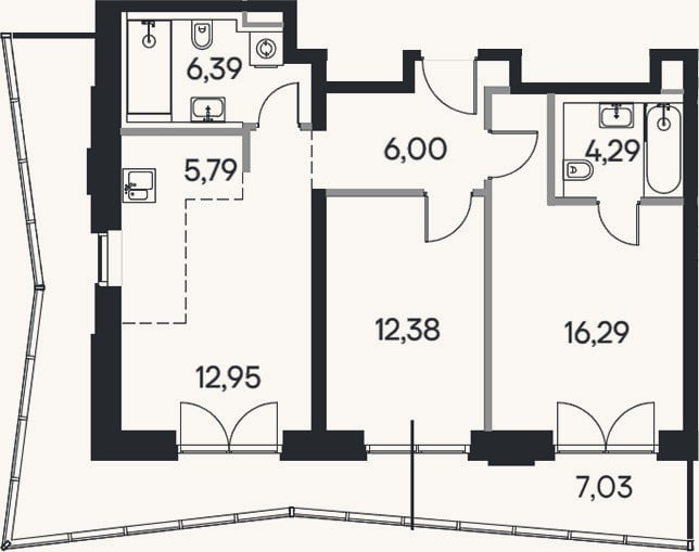 Планировка: 3-к, 65,6 м²
