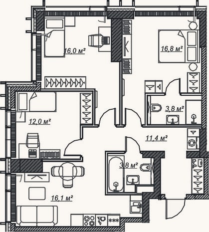 Планировка: 4+ к, 79,9 м²