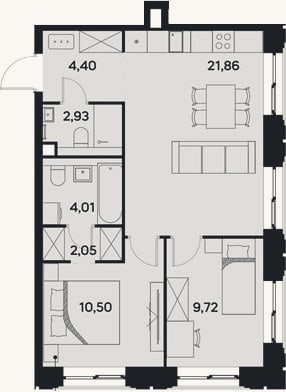 Планировка: 3-к, 55,5 м²