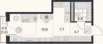 Планировка: Студия, 30 м²