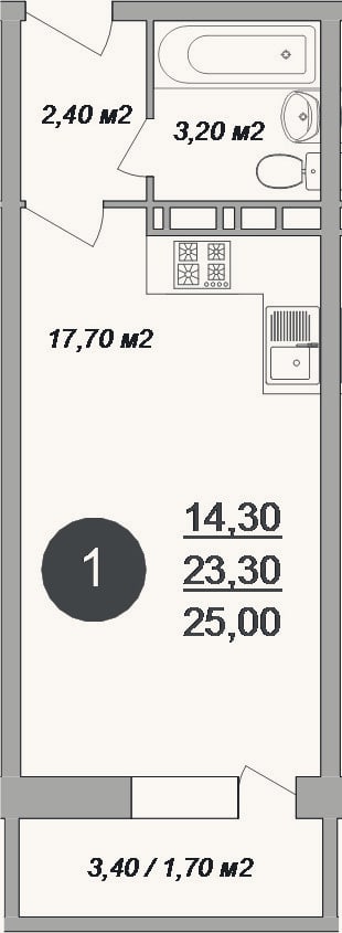 Планировка: Студия, 23,3 м²
