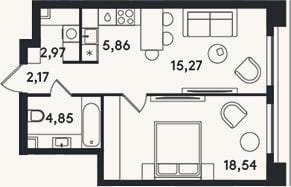Планировка: 2-к, 49,7 м²