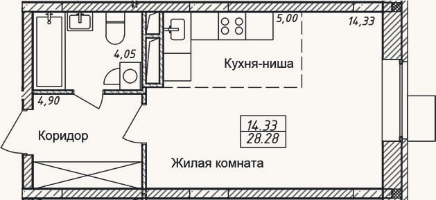 Планировка: Студия, 28,3 м²
