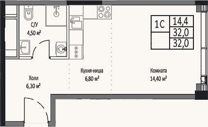 Планировка: Студия, 32 м²