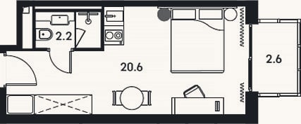Планировка: Студия, 22,8 м²