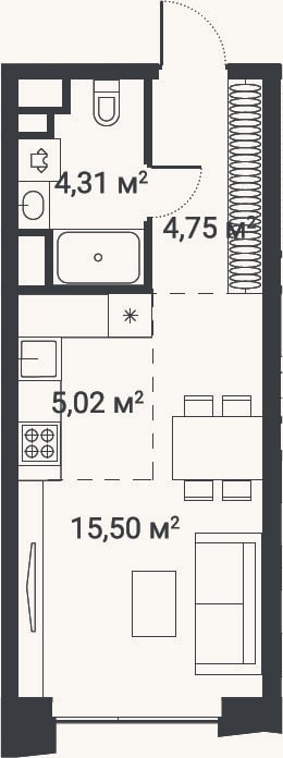 Планировка: Студия, 29,5 м²