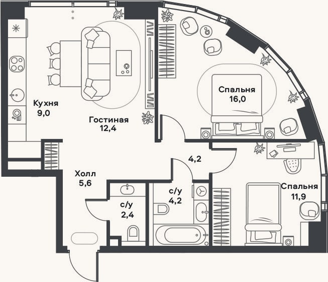 Планировка: 3-к, 65,7 м²