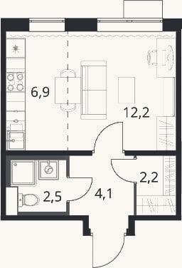 Планировка: Студия, 27,9 м²