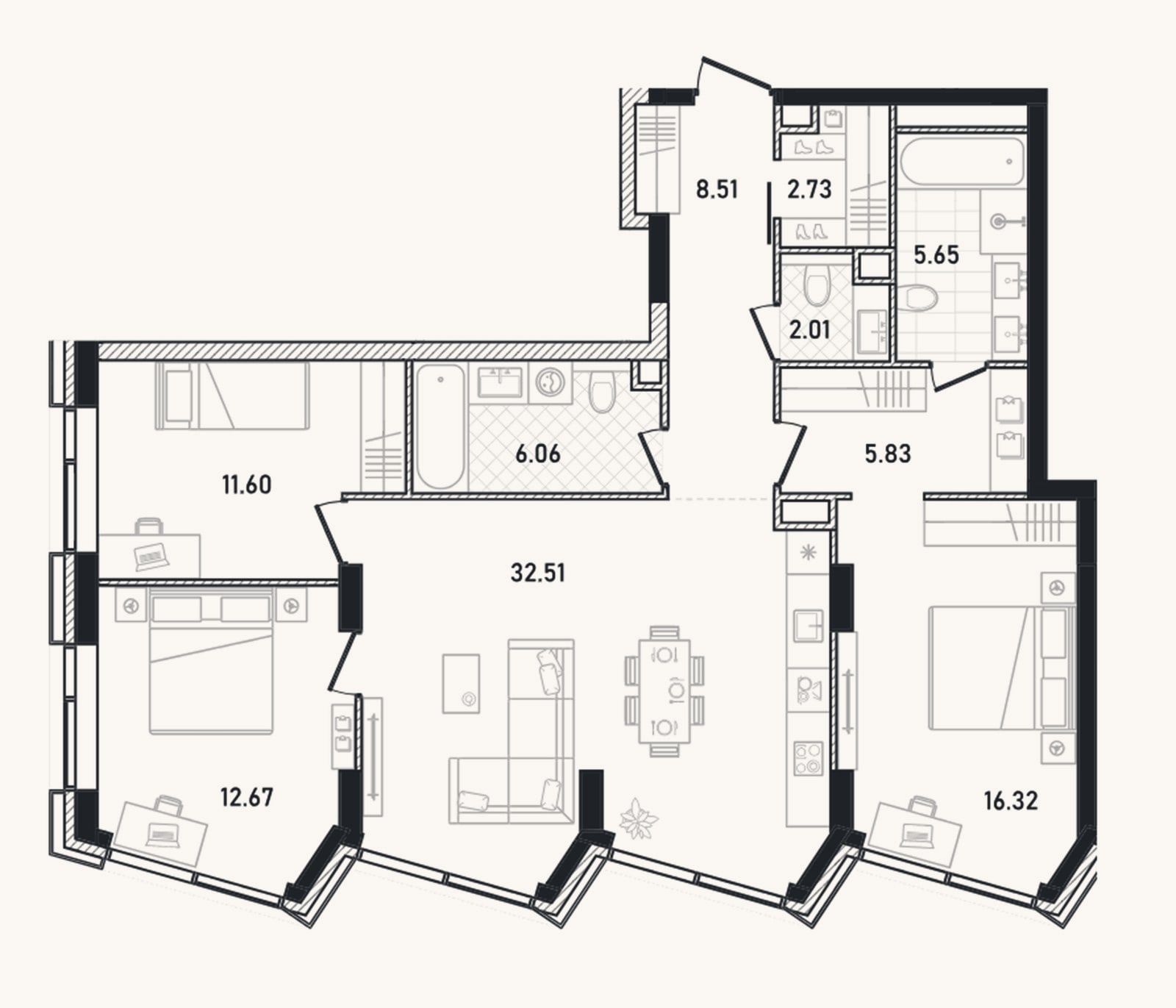 Планировка: 4+ к, 103,9 м²