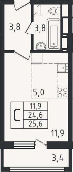 Планировка: Студия, 24,6 м²