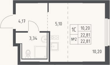 Планировка: Студия, 22,8 м²