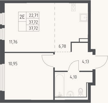 Планировка: 2-к, 37,7 м²