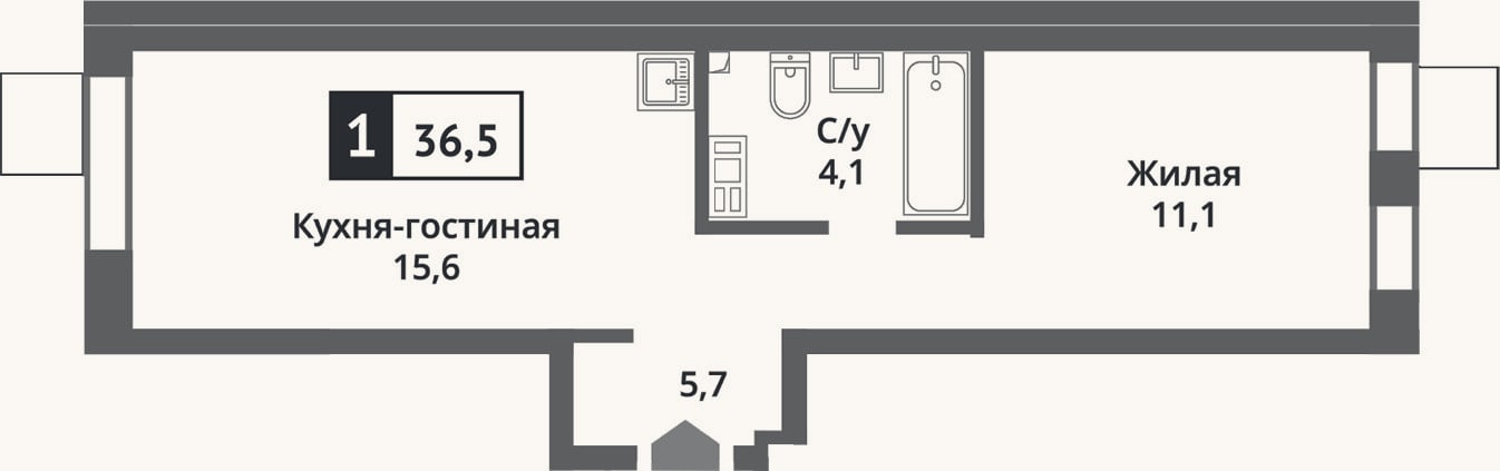 Планировка: 2-к, 36,5 м²