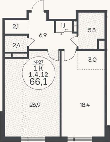 Планировка: 2-к, 66,1 м²