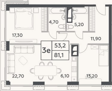 Планировка: 3-к, 81,1 м²