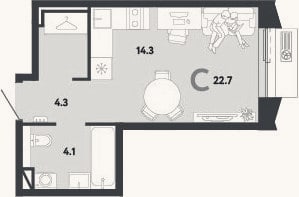 Планировка: Студия, 22,7 м²
