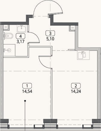 Планировка: 1-к, 37,1 м²