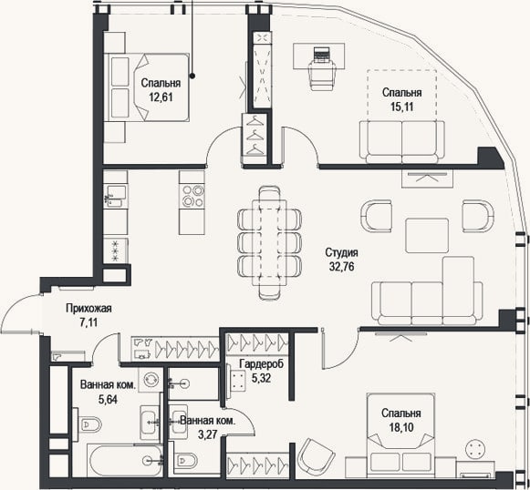 Планировка: 4+ к, 99,9 м²