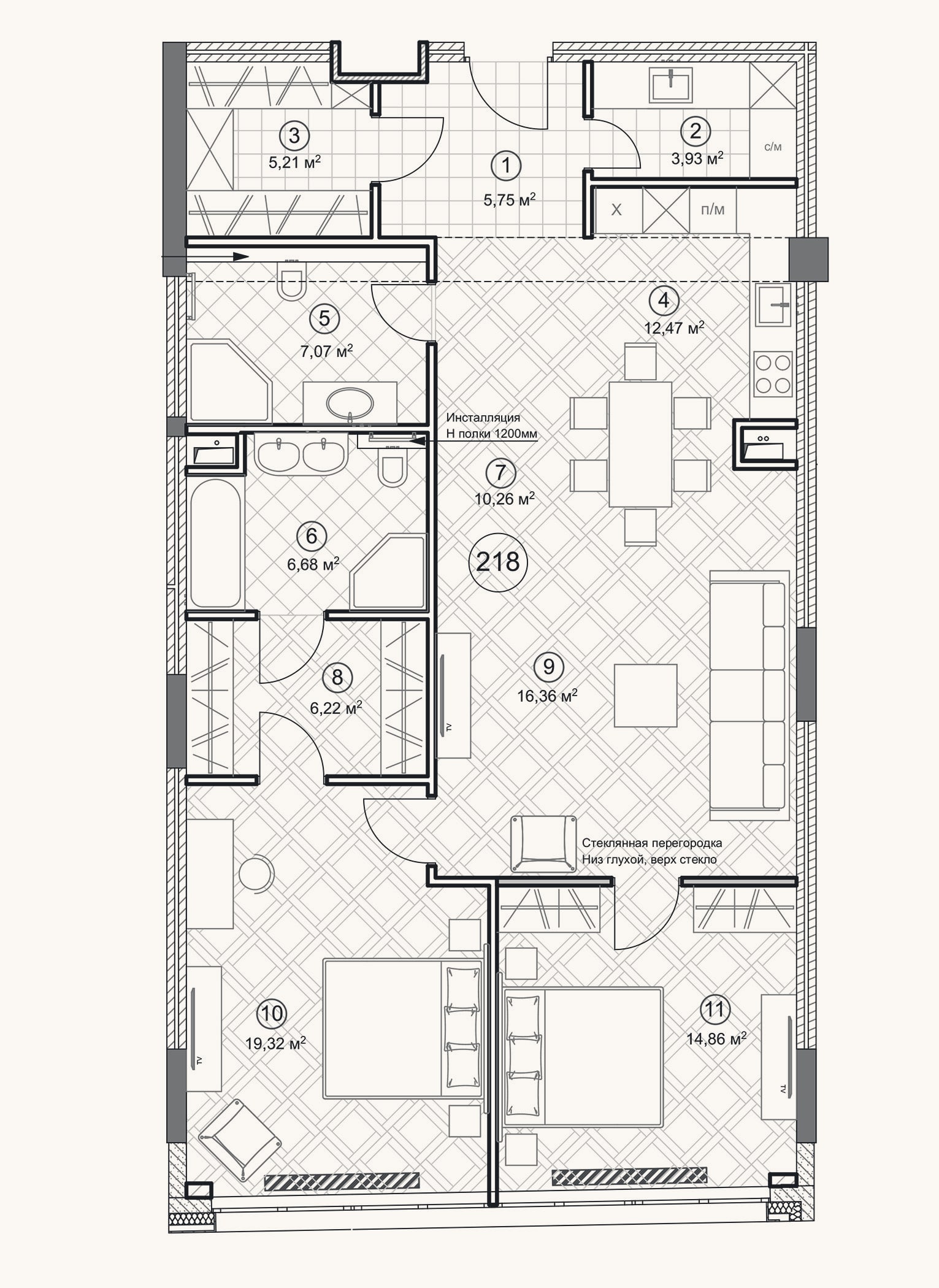 Планировка: 3-к, 109,4 м²
