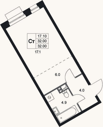 Планировка: Студия, 32 м²