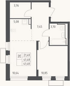 Планировка: 2-к, 41,5 м²