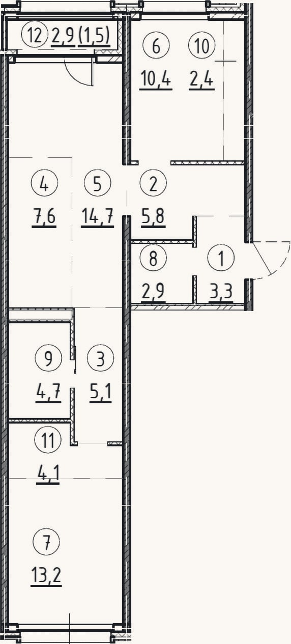 Планировка: 2-к, 74,1 м²
