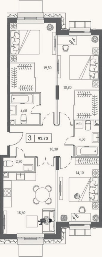 Планировка: 4+ к, 92,7 м²