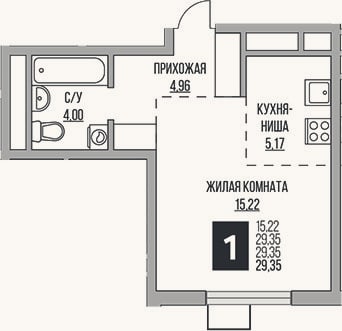Планировка: Студия, 29,4 м²