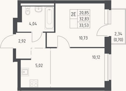 Планировка: 2-к, 32,8 м²