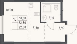 Планировка: Студия, 22,3 м²