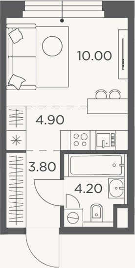Планировка: Студия, 22,9 м²