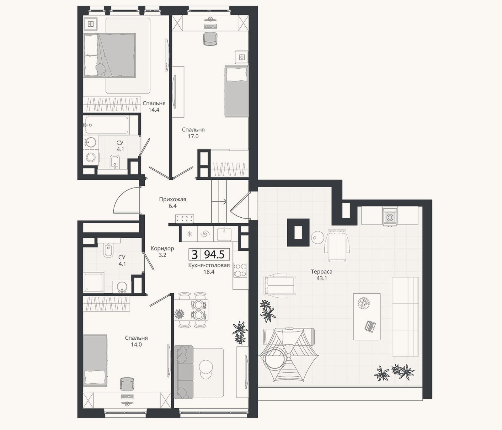 Планировка: 4+ к, 81,6 м²