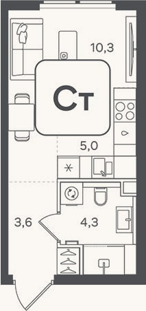 Планировка: Студия, 23,2 м²