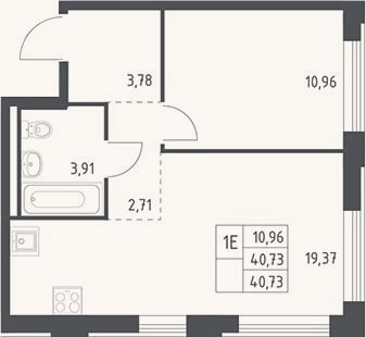 Планировка: 2-к, 40,7 м²
