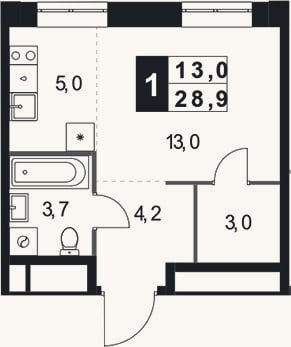Планировка: Студия, 28,9 м²