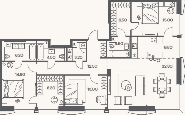 Планировка: 4+ к, 131,2 м²