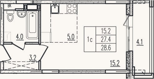 Планировка: Студия, 27,4 м²