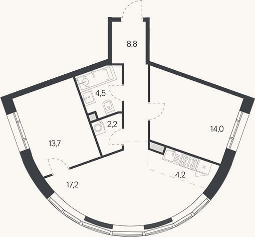 Планировка: 3-к, 64,6 м²
