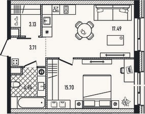Планировка: 2-к, 45 м²