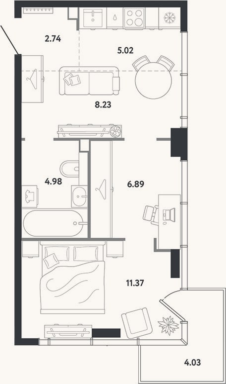 Планировка: 1-к, 39,2 м²