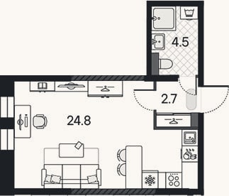 Планировка: Студия, 32 м²