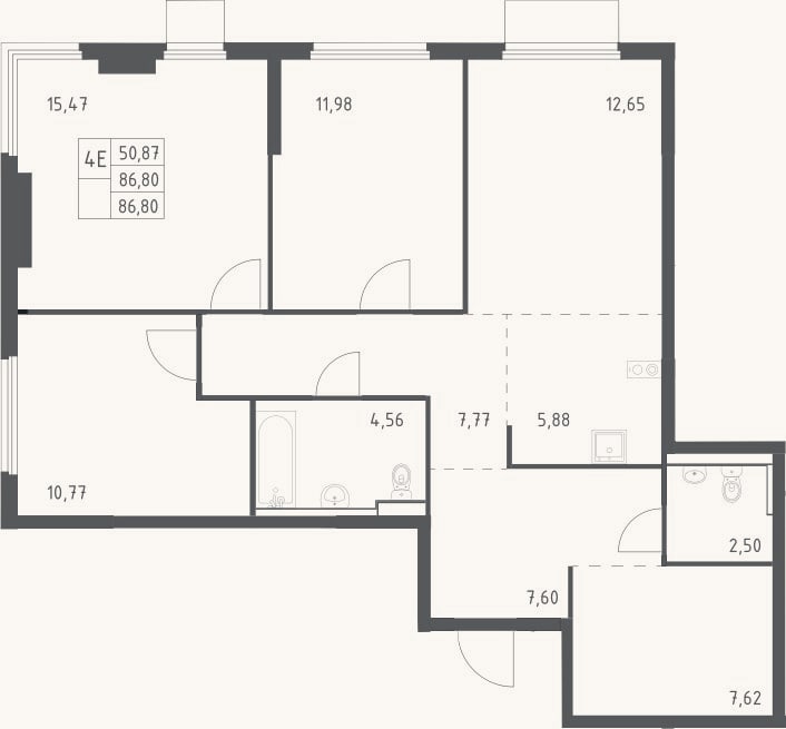 Планировка: 4+ к, 86,8 м²
