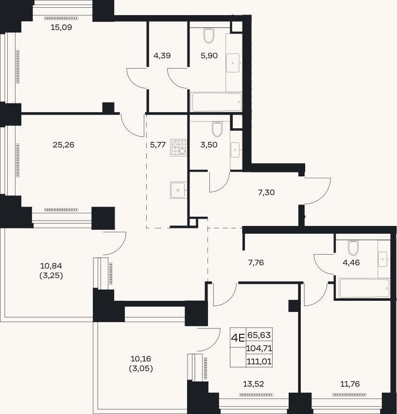 Планировка: 4+ к, 104,7 м²