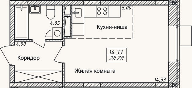 Планировка: Студия, 28,3 м²
