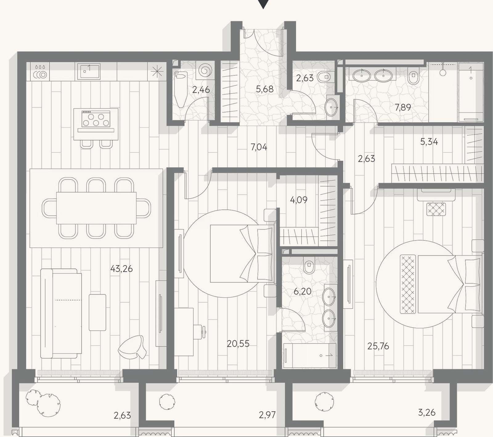 Планировка: 3-к, 133,5 м²
