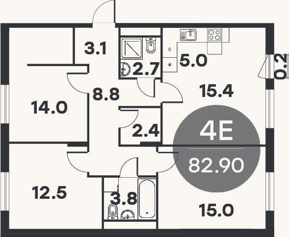 Планировка: 4+ к, 81 м²