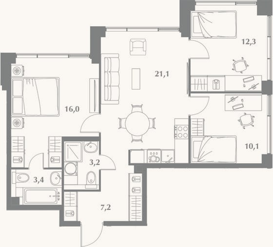 Планировка: 4+ к, 73,3 м²