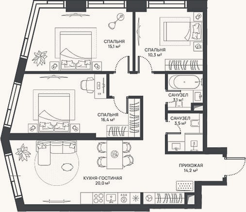 Планировка: 4+ к, 82,6 м²