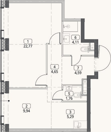 Планировка: 2-к, 53,1 м²