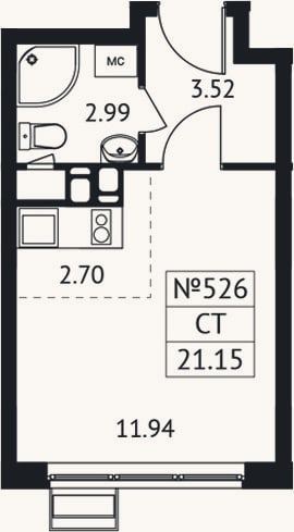 Планировка: Студия, 21,2 м²